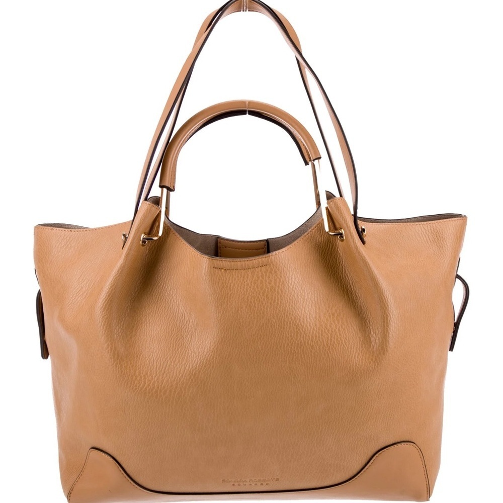 Sondra Roberts Tan Leather Tote Shoulder Bag Gold Hardware structured bag - Picture 3 of 14